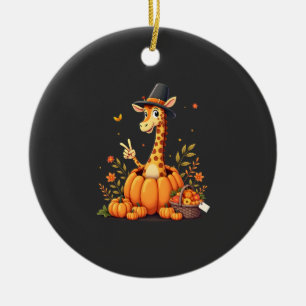 Autumn Pumpkin Fall Giraffe Thanksgiving Womens Me Ceramic Ornament