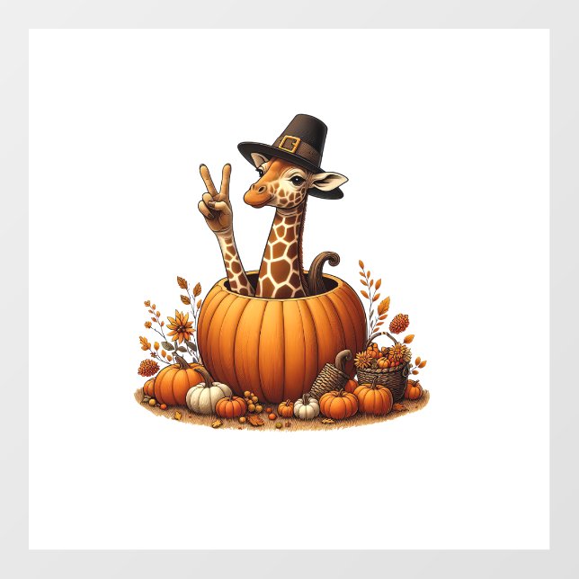 Autumn Pumpkin Fall Giraffe Thanksgiving Womens Me Floor Decals (Front)