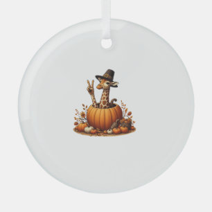 Autumn Pumpkin Fall Giraffe Thanksgiving Womens Me Glass Ornament