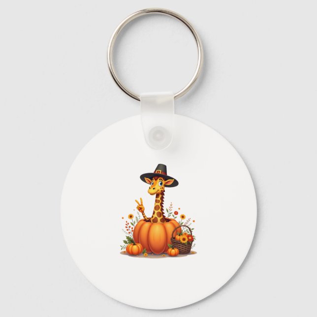 Autumn Pumpkin Fall Giraffe Thanksgiving Womens Me Keychain (Front)