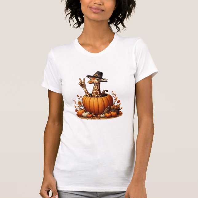 Autumn Pumpkin Fall Giraffe Thanksgiving Womens Me T-Shirt (Front)