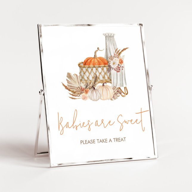 Autumn Pumpkin Fall in Love Babies are Sweet Poster (Boho Orange Pumpkin Baby Shower Babies are Sweet Sign)