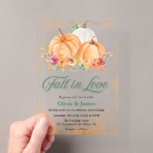 Autumn Pumpkin Fall in Love Wedding Petite Acrylic Invitation