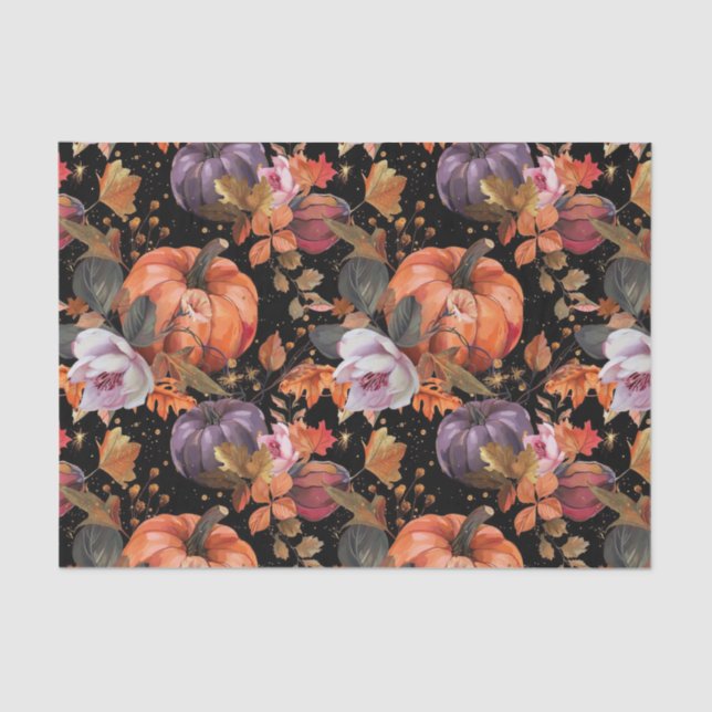 Autumn Pumpkin Fall Leaves Rustic Decoupage Tissue Paper (Front)