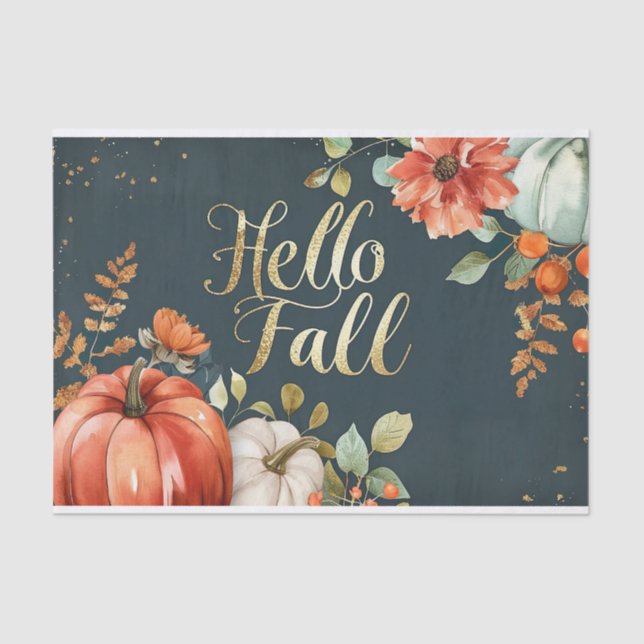 Autumn Pumpkin Fall Leaves Rustic Decoupage Tissue Paper (Front)