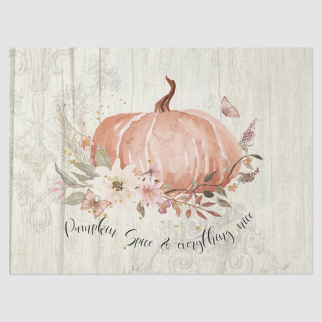 Autumn Pumpkin Fall Leaves Rustic Wood Decoupage Tissue Paper (Front)