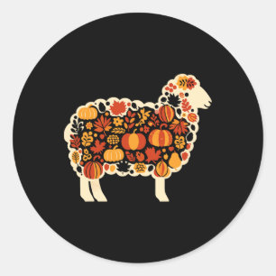 Autumn Pumpkin Fall Sheep Thanksgiving Womens Mens Classic Round Sticker
