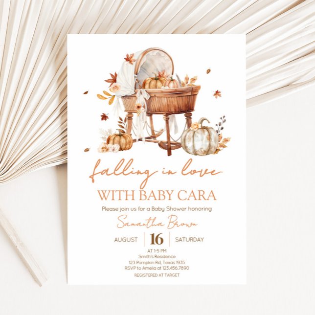 Autumn Pumpkin Falling in Love Baby Shower Invitation (Falling in Love Autumn Pumpkin Baby Shower Invitation)