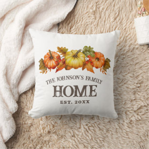 Autumn Pumpkin Family Home Rustic Fall Throw Pillow
