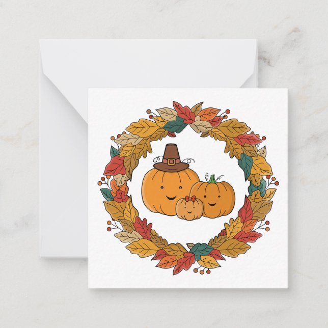 Autumn Pumpkin Family Wreath Note Card (Front)