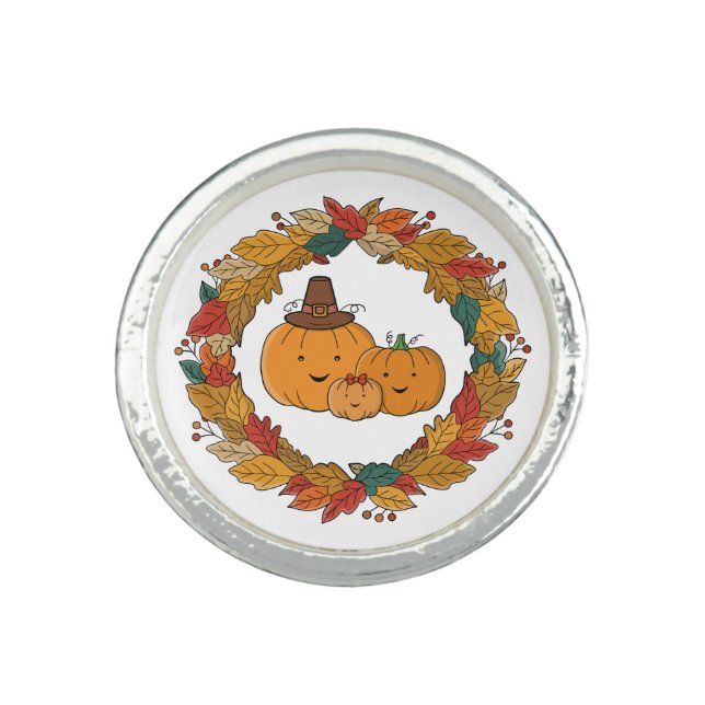 Autumn Pumpkin Family Wreath Ring (Front)