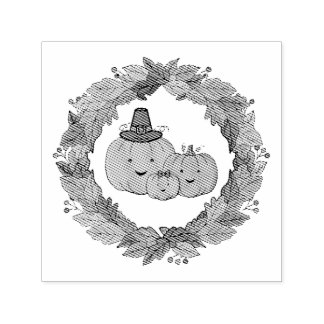 Autumn Pumpkin Family Wreath Self-inking Stamp