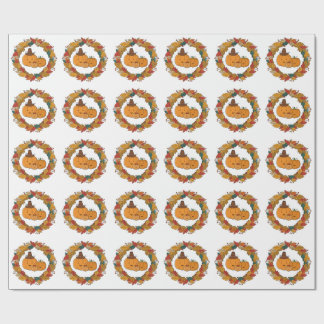 Autumn Pumpkin Family Wreath Wrapping Paper