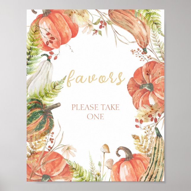 Autumn Pumpkin Floral Baby Shower Favors Poster (Front)