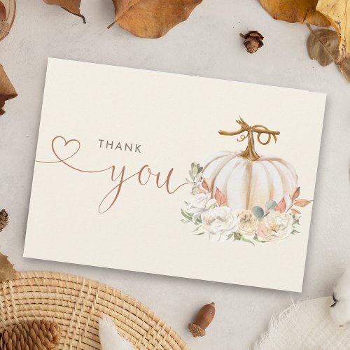 Autumn Pumpkin Floral Baby Shower Thank You Card