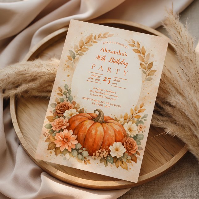 Autumn Pumpkin Floral Birthday Invitation (Creator Uploaded)