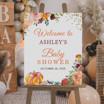 Autumn Pumpkin Floral Fall Baby Shower Sign by CardHunter at Zazzle