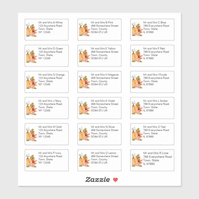 Autumn Pumpkin Floral Individual Name and Address  Sticker (Sheet)