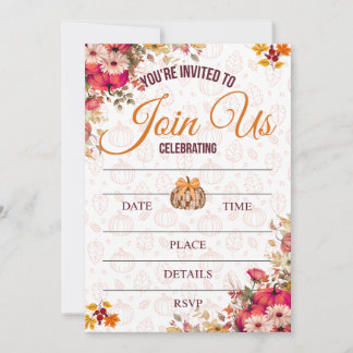 Autumn Pumpkin Floral Invitation
