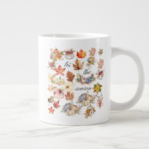 Autumn Pumpkin Floral Leaves Art Giant Coffee Mug