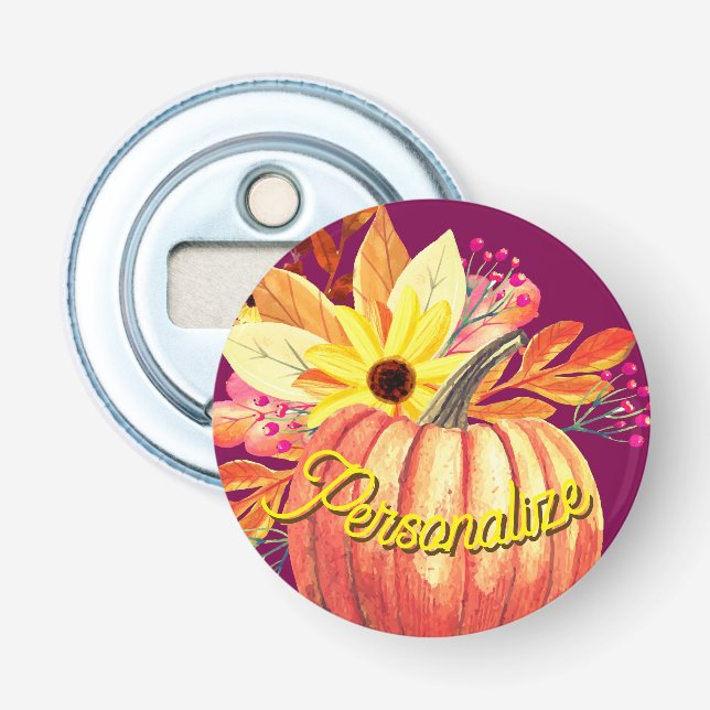 Autumn pumpkin floral orange purple wine bottle opener (Front)