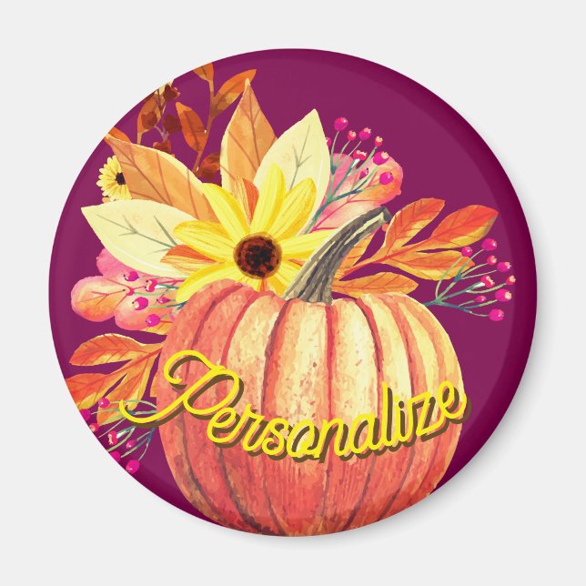 Autumn pumpkin floral orange purple wine magnet (Front)