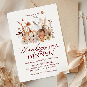 Autumn Pumpkin Floral Rustic Thanksgiving Dinner Invitation