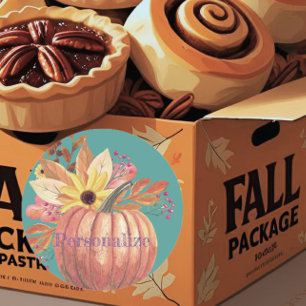 Autumn pumpkin floral terracotta orange and teal classic round sticker