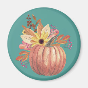 Autumn pumpkin floral terracotta orange and teal magnet