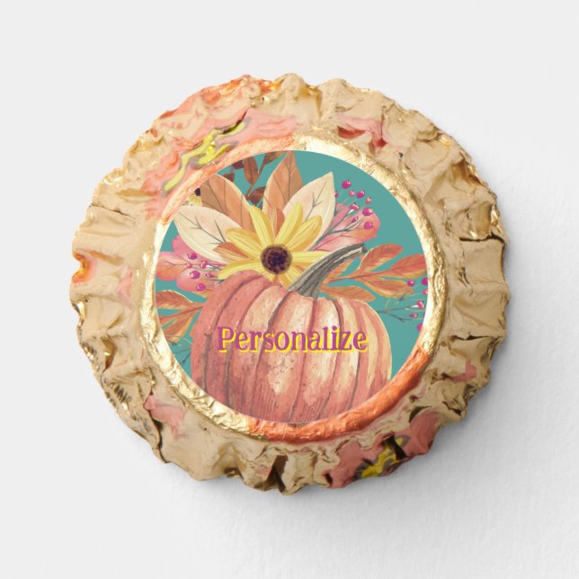 Autumn pumpkin floral terracotta orange and teal  reese's peanut butter cups (Front)