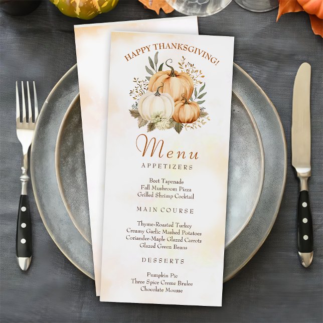 Autumn Pumpkin Floral Thanksgiving Dinner Menu (Creator Uploaded)