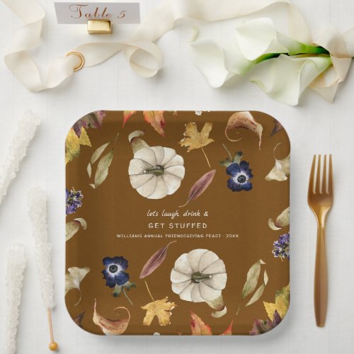 Autumn Pumpkin Floral  Thanksgiving Friendsgiving Paper Plates