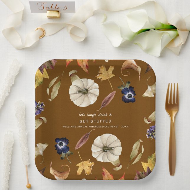 Autumn Pumpkin Floral | Thanksgiving Friendsgiving Paper Plates (Wedding)