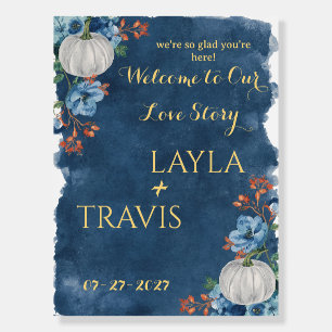 Autumn Pumpkin Floral Wedding Welcome Sign