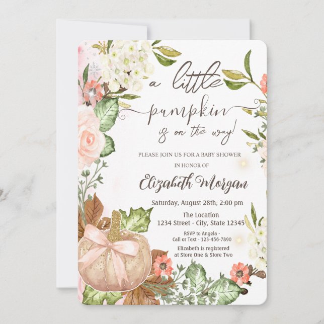 Autumn Pumpkin Flowers Leaves Baby Shower Invitation (Front)