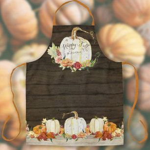 Autumn Pumpkin Foliage Wood Happy Fall Family Name Apron
