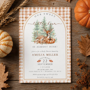 Autumn Pumpkin Gingham Sweet Deer Baby Shower Invitation
