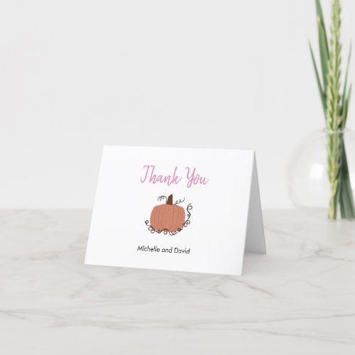 Autumn Pumpkin Girl Pink Baby Shower Thank You Card