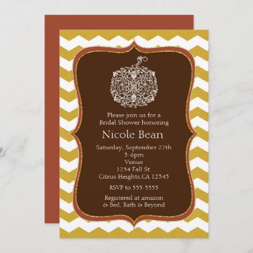 Autumn Pumpkin  Gold Chevron Elegant Invitation