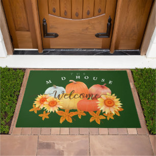 Autumn Pumpkin Green Doormat