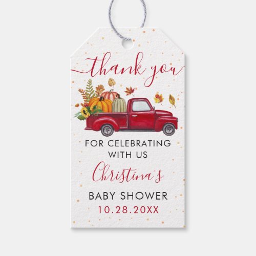 Autumn Pumpkin Green Red Baby Shower Thank You Gift Tags
