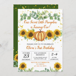 Autumn Pumpkin Greenery Sunflowers Fall Birthday Invitation