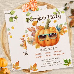 Autumn Pumpkin Halloween Birthday Party Invitation