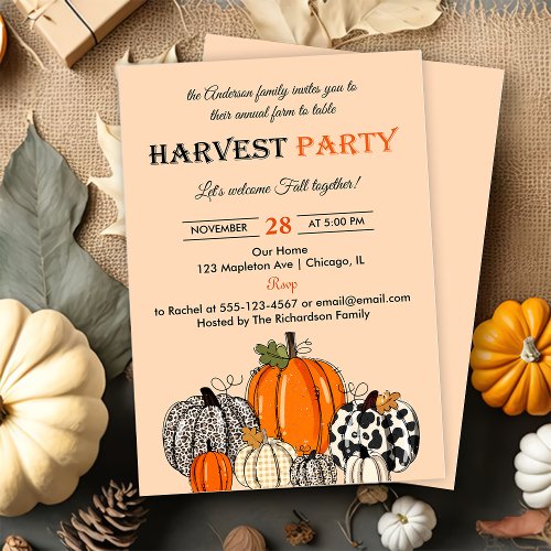 Autumn Pumpkin  Harvest Party Thankgiving Dinner Invitation