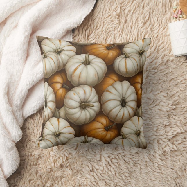 Autumn Pumpkin Harvest Pattern | Rustic Fall  Throw Pillow (Blanket)