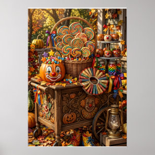 Autumn Pumpkin Harvest Rustic Cart Fall Fleece Bla Poster
