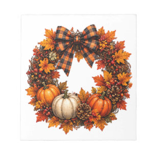 Autumn Pumpkin Harvest Wreath Halloween Notepad