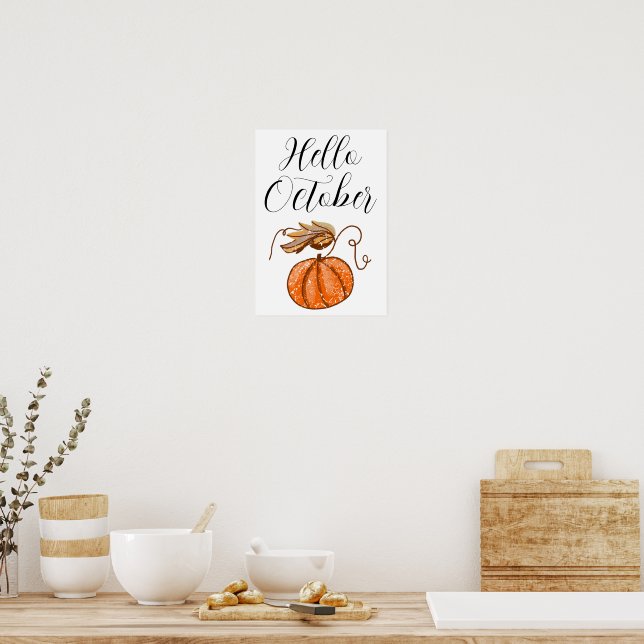 Autumn Pumpkin  Hello October Poster (Kitchen)