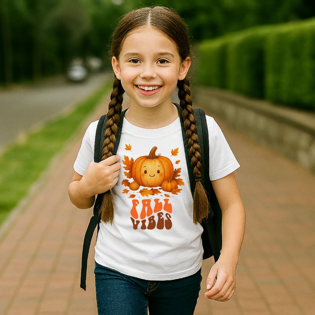 Autumn pumpkin illustration & Fall Vibes script T-Shirt (Creator Uploaded)