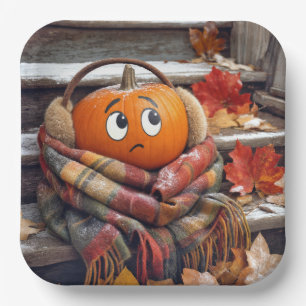 Autumn Pumpkin in a Cozy Scarf Paper Plates